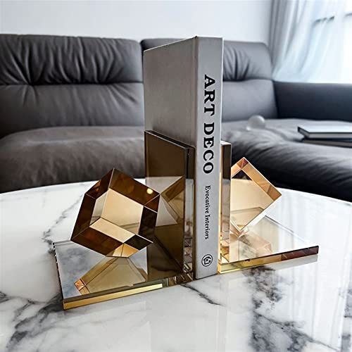 Book Organizer Decorative Bookends with Square Crystal Geometric Design, for Books, Magazines, Journals, Modern Home and Office Table or Desk Decor