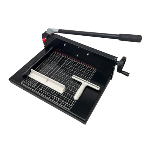 EQCOTWEA Manual Stack Paper Cutter, Max 12.2inch A4 Cutting Width Guillotine Paper Trimmer, 0.02inch-1.58inch(0.5-40mm) Cutting Thickness with Gridlines Metal Base Desktop Stack Cutter Black Color