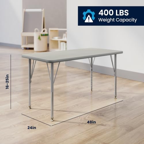 Flash Furniture 48" x 24" Adjustable Activity Table, Light Gray, Short Legs