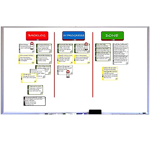 PMXBOARD Family Kanban Set. Full Kanban Set and Scrum Set for Families, Full Magnetic Board, Magnetic Cards, Accessory Set, 75 Pieces of Agile Set. Suitable for Kanban Board, Scrum Board, Chore Board