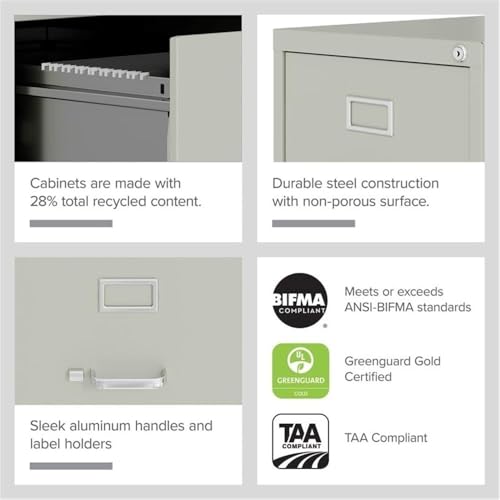 Scranton & Co 4 Drawer Metal Filing Cabinet, 22" Deep, Lockable Top Drawer, Light Gray Steel Vertical File Cabinet for Office, Fully Assembled