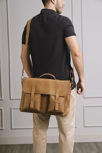 VELEZ Brown Leather Messenger Bag for Men and Women | Handmade Vintage Briefcase for 17 inch Laptop | Crossbody Work Bags