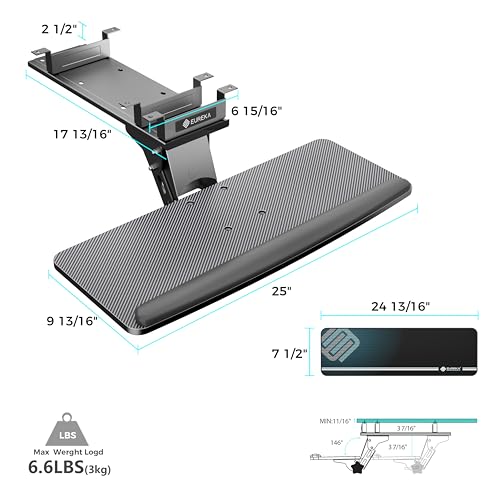 EUREKA ERGONOMIC Keyboard Tray Height Adjustable, Swivel Tilt Computer Keyboard Drawer Under Desk, 25x9.13'' Sliding Keyboard & Mouse Platform with Mouse Pad for Typing, Black