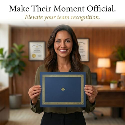 PaperDirect Elite Certificate Jackets, 9 Inches x 12 Inches Folded, Blue with Gold Foil, Certificate Cover for School, Work, Diplomas, Graduation & Awards, Certificate Holder, 50 Count