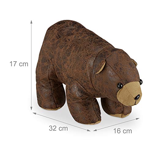 Relaxdays Door Stopper Bear Fabric Floor Indoor, Soft & Heavy, for Child, Door Buffer HxWxD 17 x 16 x 32 cm, Brown