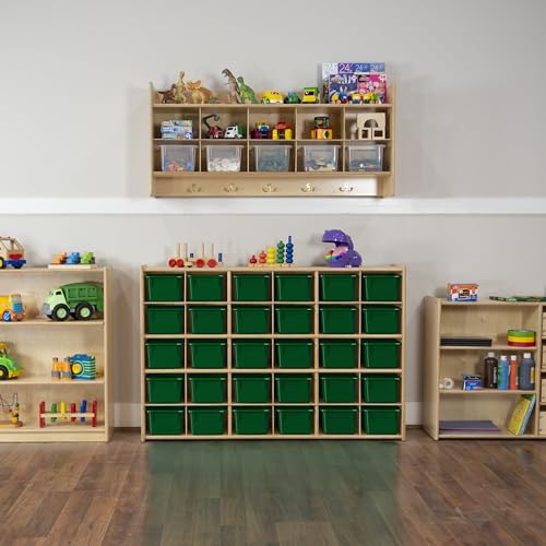 Wood Designs Cubby Storage Bin, Heavy Duty Plastic Containers for Kids Green Cubby Tray Set of 12
