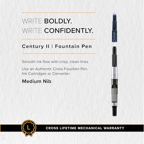 Cross Century II Medalist Gold Plated Medium Nib Fountain Pen, Black Ink