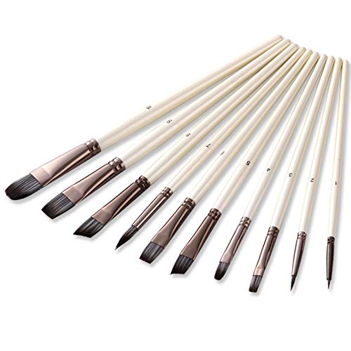 HBJWOV Paint Brushes Set for Art Acrylic Gouache Oil Watercolor Artist Canvas Synthetic Nylon Tips 10 Pack