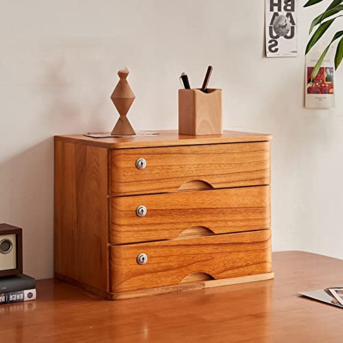 EliteBloom Desk Organizers with Lock - Office Supplies Storage Organizer, Wooden File Cabinet/Desktop Storage Cabinet/Data Cabinet, 1/2/3/4 Tier with Lock (3 Layer)