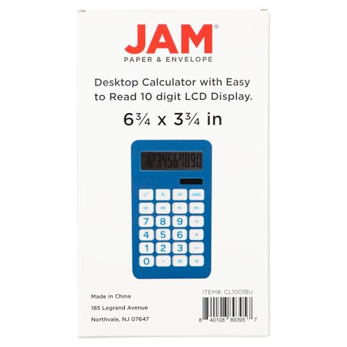 JAM PAPER Desktop Calculator - 10 Digit LCD Display - 3 3/4 x 6 3/4 Inches - Blue - Bulk 10/Pack