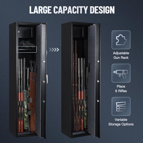 Gun Safe for Rifles and Pistols, Lockable Metal Gun Cabinet for Home and Office, 6–7 Gun Capacity with Digital Combination Lock, All-Steel Construction and Wall/Floor Mounting Design