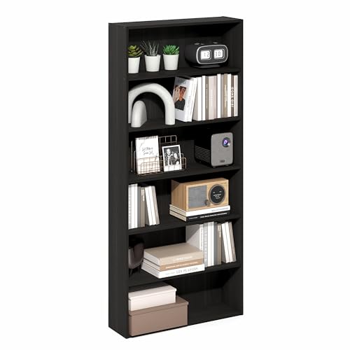 Furinno Basic Book Shelf, 6-Tier Bookcase with Open Shelf, Bookshelf, Cube Storage Organizer, 7 x 24 x 53, for Living Room, Bedroom, Home Office, Espresso
