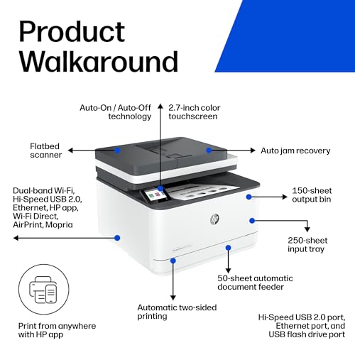 HP LaserJet Pro MFP 3101fdw Wireless Black & White All-in-One Laser Printer, Scanner, Copier, Fax, Best-for-Office (3G628F)