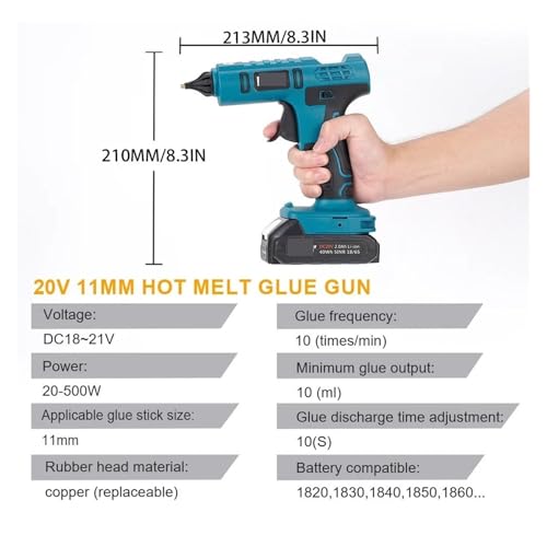 Hot Glue Gun, Hot Silicone Gun 500W Cordless Electric Glue,Cordless hot Glue Gun(with 1pc 2.0ah Battery)