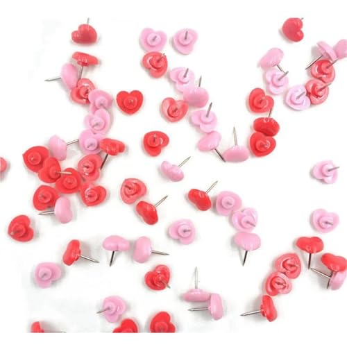 Heart Shape Push Pins 300 Pcs, 15x8mm Colored Map Pin for Cork Board, Pink Plastic Metal Thumb Tacks