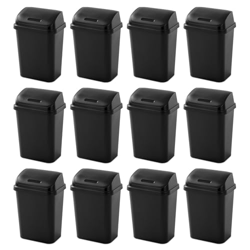 Sterilite Swing Top Wastebasket, Trash Can, 7.8 Gallon, Black, 12-Pack