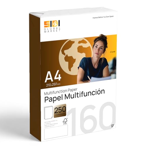 A4 Paper 160 g, Printer Paper for Laser and Inkjet Printers, White Paper for Printing, Writing or Drawing, DIN A4 210 x 297 mm, Paper Package for Office and Home - SIDI (160 g, 250 Sheets)