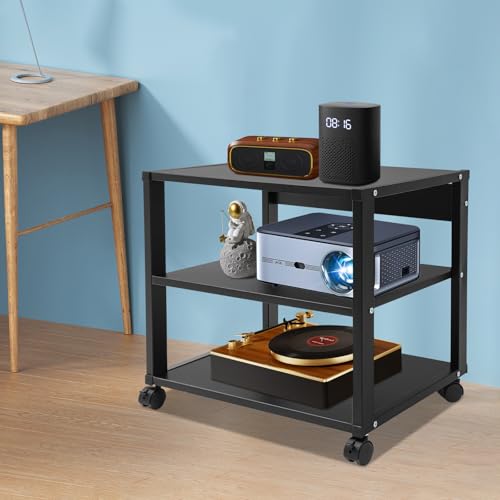 Eleeferri 3-Tier AV Media Stand on Wheels, Stereo Equipment Rack with Lockable Casters & Open Shelves, Heavy Duty 88LBS Capacity for Home Studio Recording Room, Black