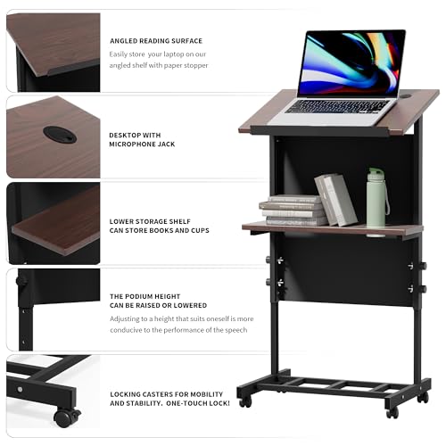 Portable Podium with 7 Adjustable Heights,Podium Stand with Shelf and Cup Holder,Lectern for Seminars,Schools and Conferences (Black)