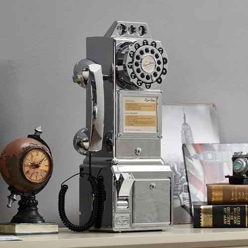 Ryan Bros. American Retro 1950's Payphone with Push Button Technology (Silver Chrome)