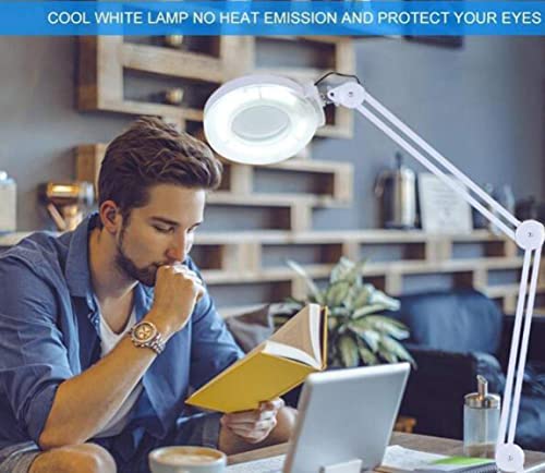 EUQKKWLOY 5X Magnifying Glass Led Lamp with Rolling Floor Stand Adjustable Swivel Arm Beauty Magnifier Lamp for Tattoo Folding Shadowless Salon Spa Nail Skin Sharing