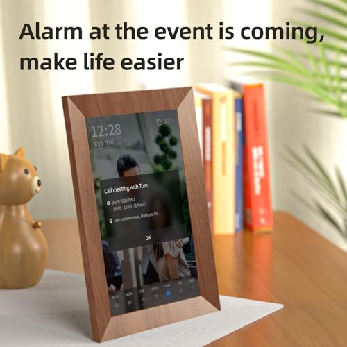 SyncGo 10.1 Inch Smart Wi-Fi Digital Calendar (Wood Grain) - Displays Your Photos, Wi-Fi Sync with Google Calendar, Wide Angle HD View