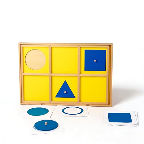 Premium Montessori Large Geometric Demonstration Tray 17.7in, Beechwood Sensorial Materials for Kids, Wooden Geometry Puzzle with 6 Shapes, Preschool Homeschool Learning Toys Toddlers Shape Sorter