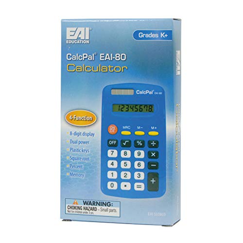 EAI Education CalcPal EAI-80 Basic Solar Calculator, Dual-Power for School, Home or Office: Blue - Set of 10