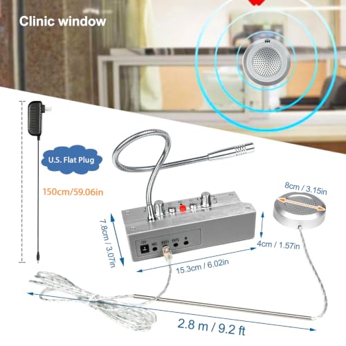 Window Intercom Window Speaker Two Way Intercom Speaker with Mute Function Ticket Counter Interphone for Bank Office Restaurant Hospital Clinic Silver