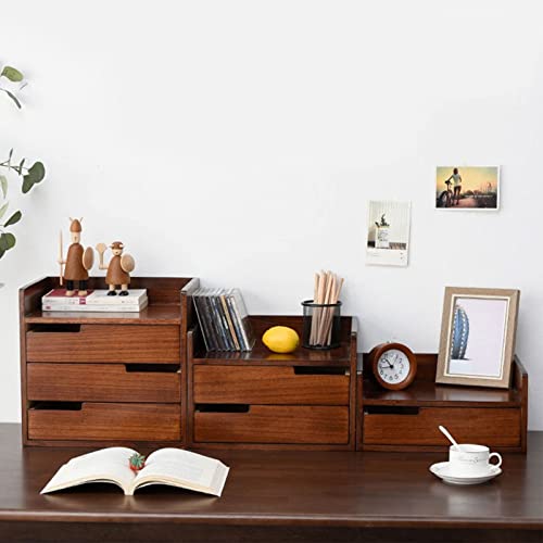 Desktop Storage Box with Drawers - Desktop File Cabinet Organizers, Desktop Storage Box with Drawers, Desk Organizers, Office Supplies Desk Accessories, Small Wooden Box for Bedroom