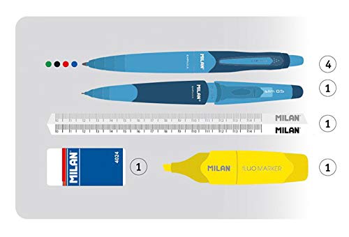 MILAN Kit Un Estuche Con Contenido Knit, Lila Pencil Cases, 19 cm, Purple (Lila y Verde), Purple (Lila Y Verde), 19 Centimeters, Pencil Cases