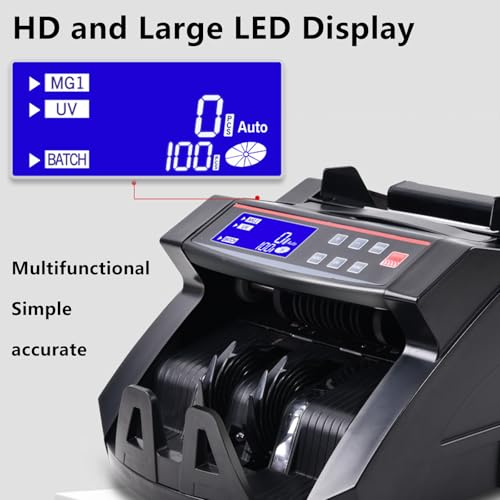 Multi Currency LED Counterfeit Detector, Foreign Banknote Counting Machine, UV/Mg Double Detection for Cash, 900 PCS/Min, Easy to Use,Black-LED