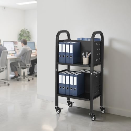 VEVOR Rolling Library Book Cart, 150 lbs Capacity, 17.7 x 13.0 x 34.6-Inch Library Cart, Double Sided L-Shaped Shelves with 2-Inch Lockable Wheels, Book Truck for Home Shelves Office and School, Black