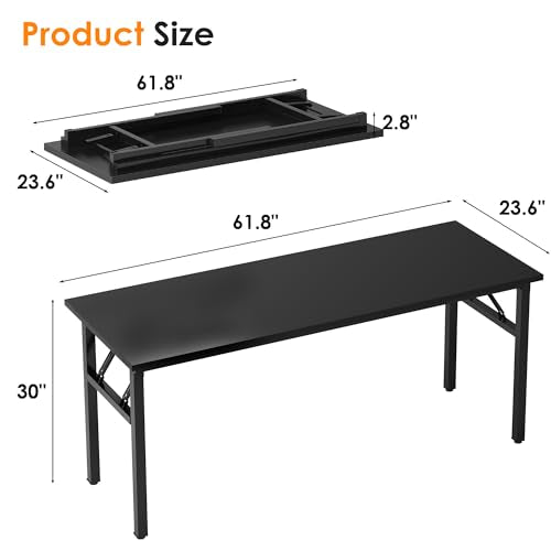 Need Large Folding Computer Desk, 62 Inch Writing Table, Metal Frame, Black