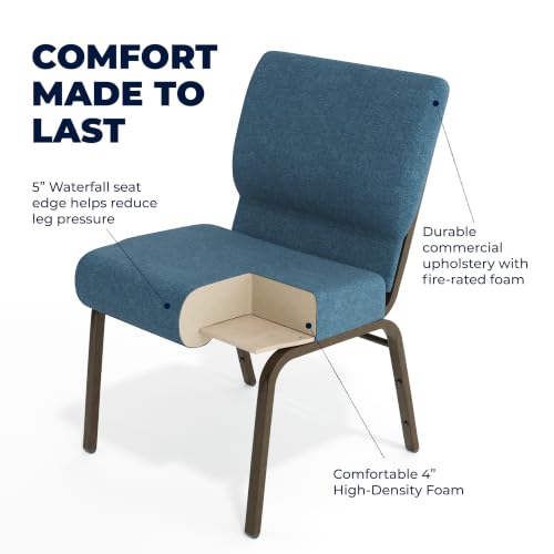 EMMA + OLIVER Blue 21" W Stacking Church Chair, 4-Pack