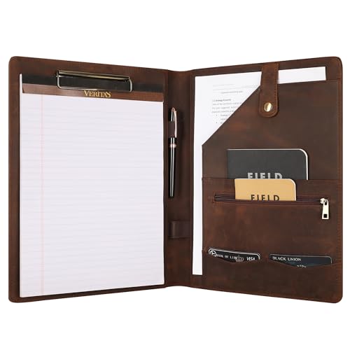 Leather Padfolio for Lefty, Business Portfolio Binder with Clipboard, Legal Pad Portfolio Folder for Men/Women - Khaki