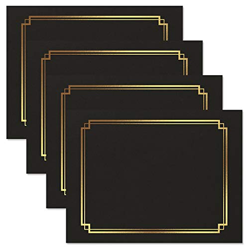Classic Black & Gold Certificate Folders- Packs 25, Linen Cover 80 lb. Stock, Folded, Die-Cut Corners, for Office, Business Awards, Graduation, School Diploma Holder, 9-1/2" x 12"