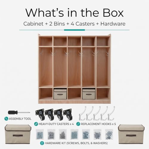 BouPower 2 Pack 5-Section Classroom Cubbies,Kids Coat Locker