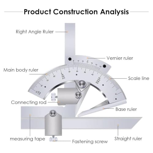 JBGYNU Vernier Bevel Protractor, 0-320° Angle Measuring Tool with Storage Box, 0.02 High Accuracy, Carbon Steel Protractor Rulers, for Woodworking, Carpenter, Construction