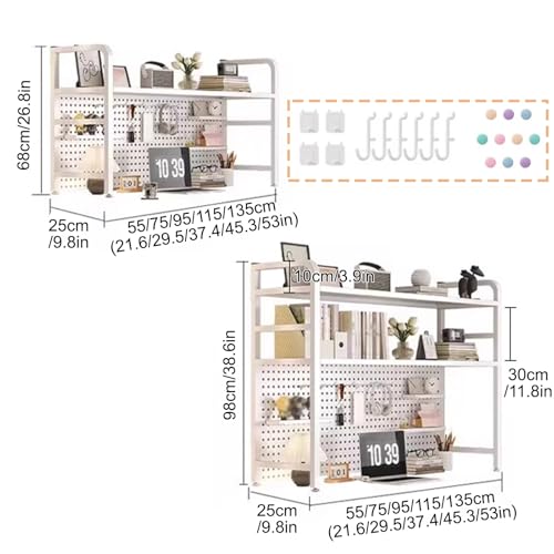 JHDXL Desktop Shelf Organizer Display Rack, Desktop Bookshelf with Anti-Slip Feet & Back Pegboard, Industrial Bookshelf, for Office Home Dormitory(White,68 * 95cm/26.8 * 37.4in)