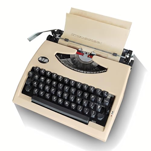 Vintage Mechanical Typewriter Manual Writing Machine Portable with Ribbon Carry Case, Old Fashioned Retro English Keyboard for Creative Letters Notes Traditional Gift(Khaki)