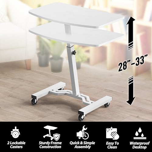 SHW Mobile Height Adjustable Laptop Rolling Cart w/Lockable Wheels, White