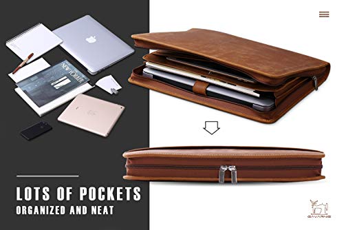 Gavarnie Genuine Leather Business Portfolio Padfolio Folder with Zipper for Men, Men's Leather Padfolio Folder for 13" Laptop, Business Portfolio for Letter Size Notepad, Graduation Gift，Brown