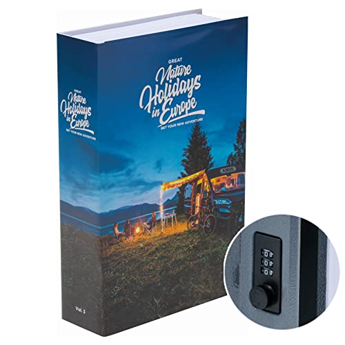 ABUS Book Safe with Combination Lock - Secret Compartment for Valuables - Concealed as a Book - with Steel Cash Box - Blue