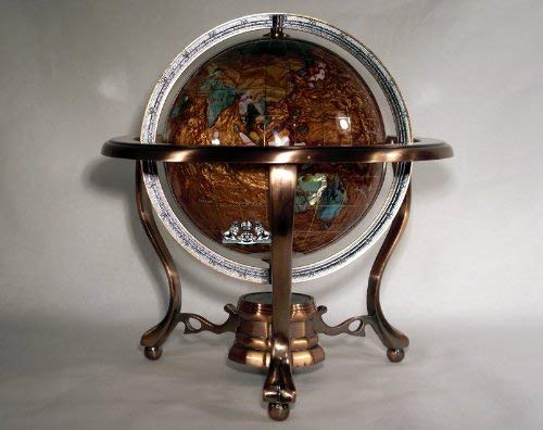 Unique Art 10-Inch Tall Table Top Amberlite Pearl Swirl Ocean Gemstone World Globe with Copper Tripod Stand