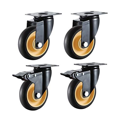Furniture Casters,Caster Wheels,4 X Industrial Heavy Duty Rubber 3" 4 Inch Universal Swivel Silent Plate Furniture Trolley Wheels With Brake Transport For Garden Factory School Hotel 280KG(4 With Brak