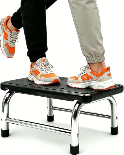 Step Stool 440 lbs Heavy Duty, Non-Slip Stainless Steel Single Platform for Adults - Lightweight Portable Foot Stool for Kitchen Bathroom Bedroom RV Home Office