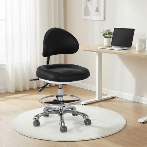 ASIEIT Office Drafting Chair with Footrest, Heavy Duty Rolling Stool Chair with Back Support, 350LBS Capacity Dental Assistant Chairs for Office Spa Studio Lab Counter Salon Home Work Bar Kitchen