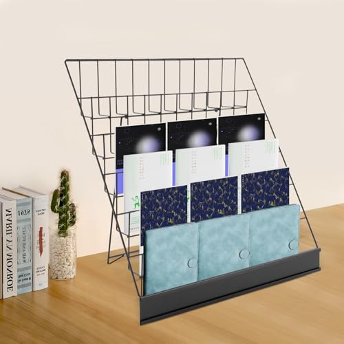Desktop Book Organizer, Foldable Iron Display Rack, 6 Tier (Black)