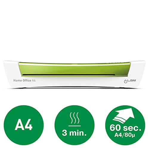 Leitz A4 Laminator, for 80 to 125 mic Laminating Pouches, Includes Laminating Pouches Starter Kit, Ideal for Use in Home Office, Small Offices & School, Green, iLAM, Wow, 73680054